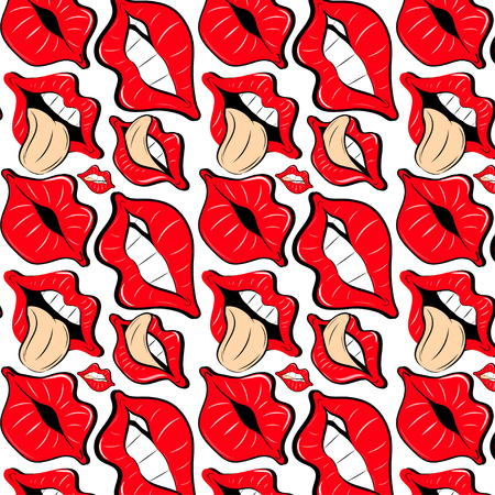 Vector seamless background with female red lips.のイラスト素材