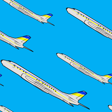 Vector seamless pattern of colored flying passenger jetsのイラスト素材