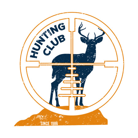 Vector badge of the hunting club in two colors and a superimposed grunge texture for your designのイラスト素材