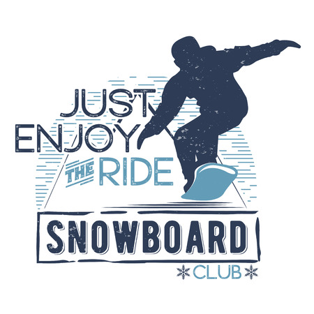 Badge theme snowboard in grunge style for your design, print in the press and T-shirts, the Internet.のイラスト素材