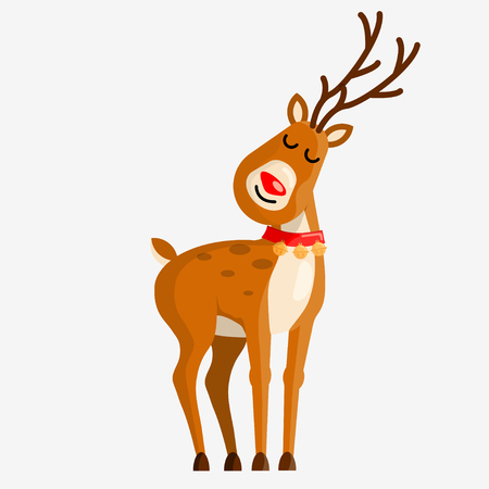 Cute cartoon deer character with bells for your design. Vector illustration.のイラスト素材