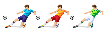 Player in soccer in three different colors isolated on white illustration.のイラスト素材