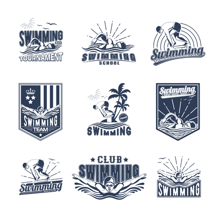 Set of swimming badges for print on T-shirtsのイラスト素材