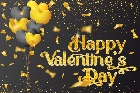 Vector Valentine's Day greeting card design with balls, golden candy, glitter gold textured and gold lettering. - Vectorのイラスト素材
