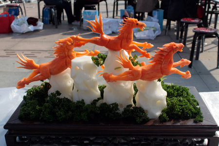 Years of radish sculptures on the set.の写真素材