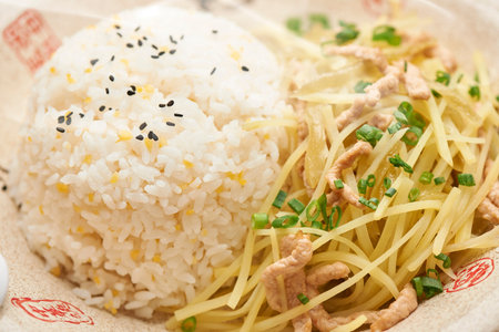 Fried pork with potatoesのeditorial素材