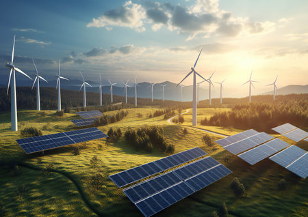 Dynamic Eco Energy on a Sunny Day (AI Generated)の素材