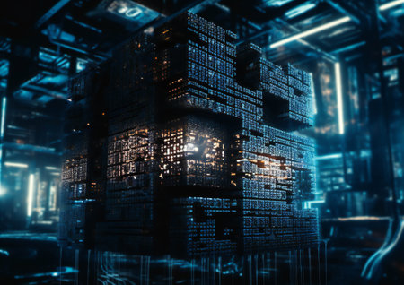 Cubo-Futuristic Digital Codes in a Mysterious Cyber World (AI Generated)の素材
