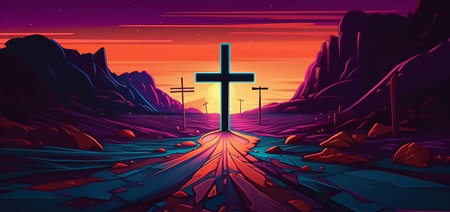 Enigmatic Desert Roadway and Cross (AI Generated)の素材