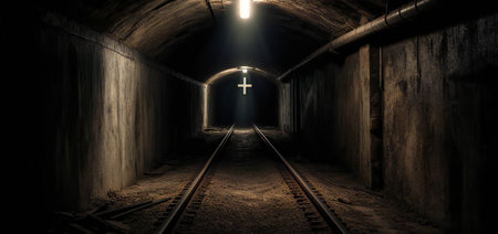 Shadowy Passage: A Tenebristic Tunnel Guided by a Cross (AI Generated)の素材