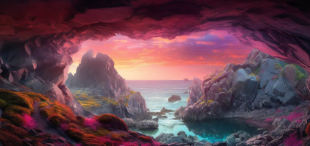 Ethereal Sunrise Through a Cave of Crosses (AI Generated)の素材