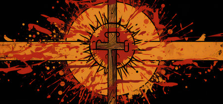 Deconstructed Regal Cross Amidst Labor Imagery (AI Generated)の素材