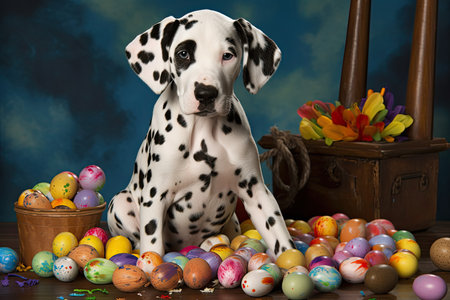 Dazzling Dalmatian Puppy's Easter Artistry (AI Generated)の素材