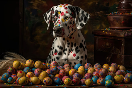 Dazzling Dalmatian Puppy's Easter Artistry (AI Generated)の素材
