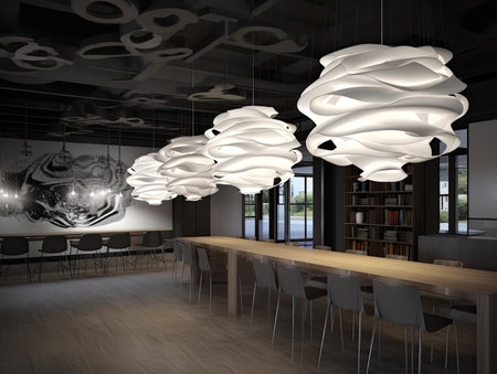 Atmospheric Kinetic Pendant Lamp Installation (AI Generated)の素材