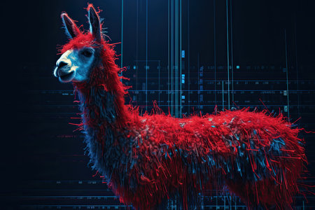 U Llama's stock market crash is depicted through an intriguingly taboo performance of pulled, scraped, and scratched textures, with dark blue and red tones highlighting the drama of economic downfall. The precise engineering and ISO 200 settings evoke a sense of mystery and risk, making this artwork a captivating statement piece.の素材