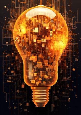 Discover the perfect blend of innovation and beauty with this Golden Circuitry Lightbulb.の素材