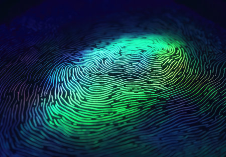 Celebrating individuality in a technological world with this engraved fingerprint on a computer screen.の素材