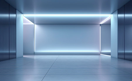 Ultramodern Neon Illuminated Minimalist Room | AI Generatedの素材