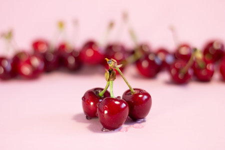 sweet cherries on a pink background
