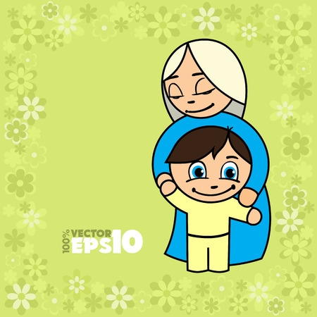 Mother with her baby with floral background. Happy Mother's Day.のイラスト素材