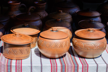Ukrainian dishes made of ceramics. pottery. souvenirsの写真素材