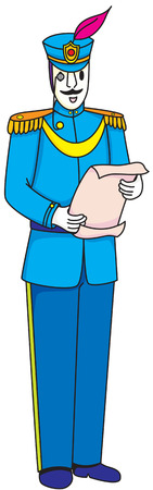 a royal soldier holding up a piece of paper and reading the announcement.のイラスト素材