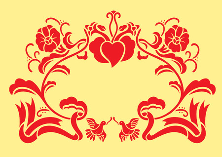 A decoration with flowers, ribbon and pigeons for wedding graphic elementのイラスト素材