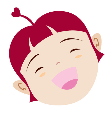 Laughing girl icon with cute love shape on top of hair.のイラスト素材