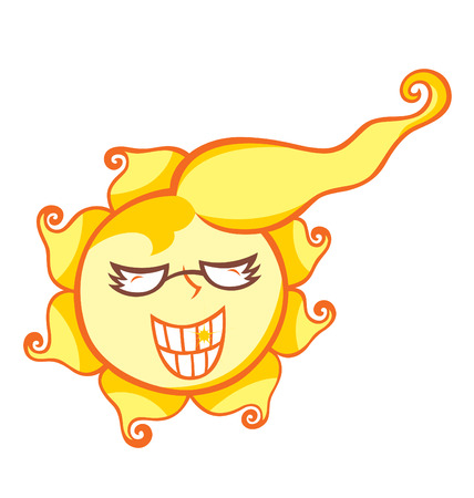 Sun wearing glasses and smiling showing his shining white teeth and funky curly hair.のイラスト素材