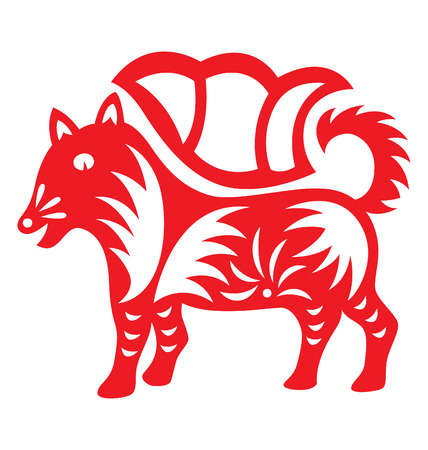 Chinese astrology animal illustrated with traditional paper cut style.のイラスト素材