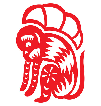 Chinese astrology animal illustrated with traditional paper cut style.のイラスト素材