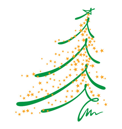 An abstract of Christmas tree with sketch stroke and yellow stars as decoration. のイラスト素材