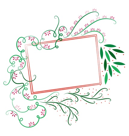An Illustrated decorative template, with swirl, leaf, and flowers surrounding the rectangular box.のイラスト素材