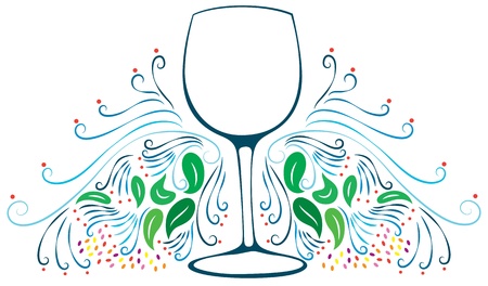 A template illustrated of a wine glass with decoration surrounding it.のイラスト素材