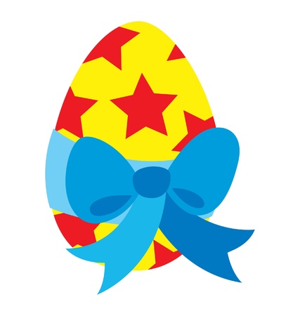 An Easter egg patterned with star and tie with big blue ribbon.のイラスト素材