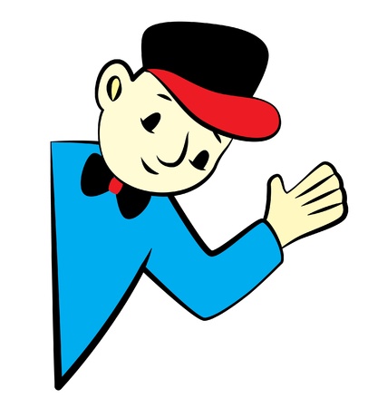 A half man body coming out and waving, wearing a tie bow, great for promotional items design project.のイラスト素材