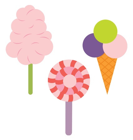 Three type of sweets, cotton candy, ice cream and lollypopのイラスト素材