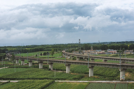 Highway viaduct overpass in rural area of China.