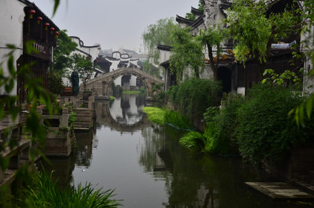 The scenery of Yuehe ancient town at Jiaxing, China.のeditorial素材