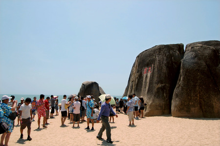 Nature scenery view of beach side with touristsのeditorial素材