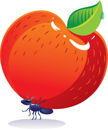 Strong ant bears an apple. Illustration in the children style.のイラスト素材