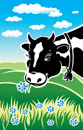 Happy cow on a meadow.のイラスト素材