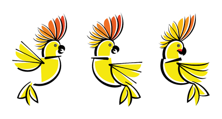 Set symbol Illustration of three parrots of a Cockatoo.のイラスト素材