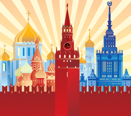 Symbolic image of Moscow. Moscow buildings are collected in one picture.のイラスト素材