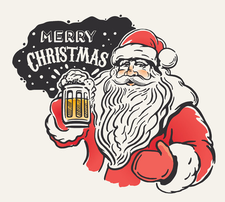 Jolly Santa Claus with a beer mug in hand. Merry Christmas!のイラスト素材