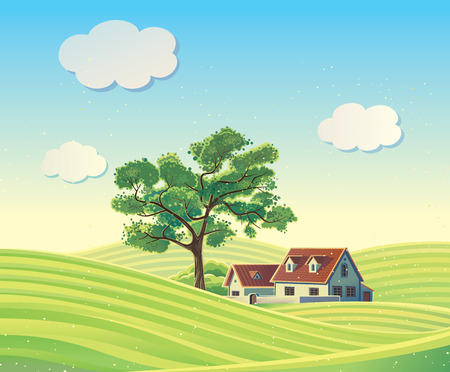 rural landscape with the houses.のイラスト素材