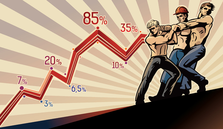 Group workers people. Drawn as a caricature.のイラスト素材