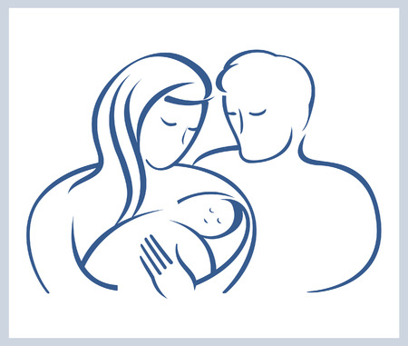 Schematic illustration.Happy family with the newborn childのイラスト素材