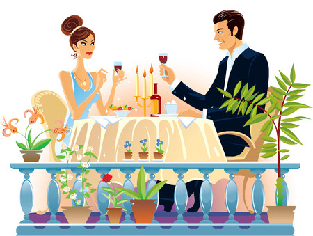 Loving couple evening supper in the restaurant.のイラスト素材